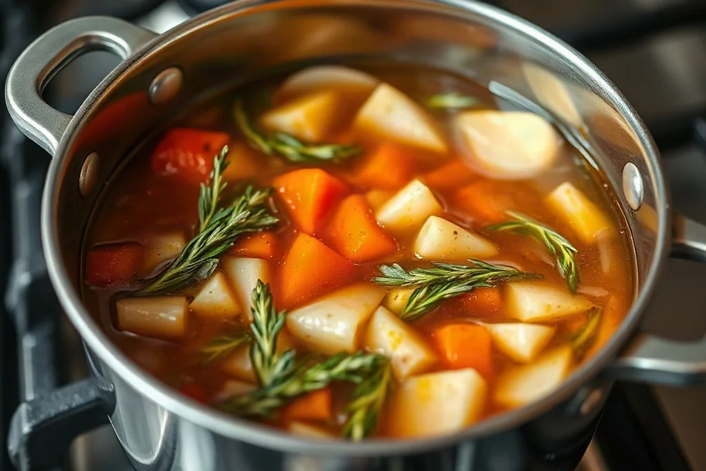 Caldos caseros: fondo de verduras y pollo