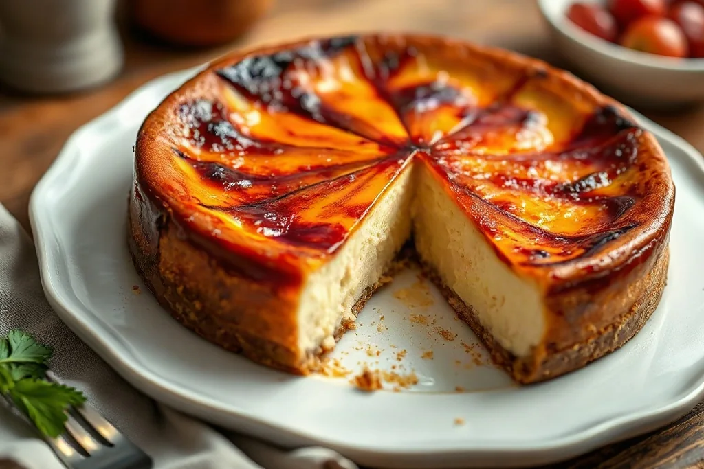 Tarta de queso horneada, cremosa por dentro